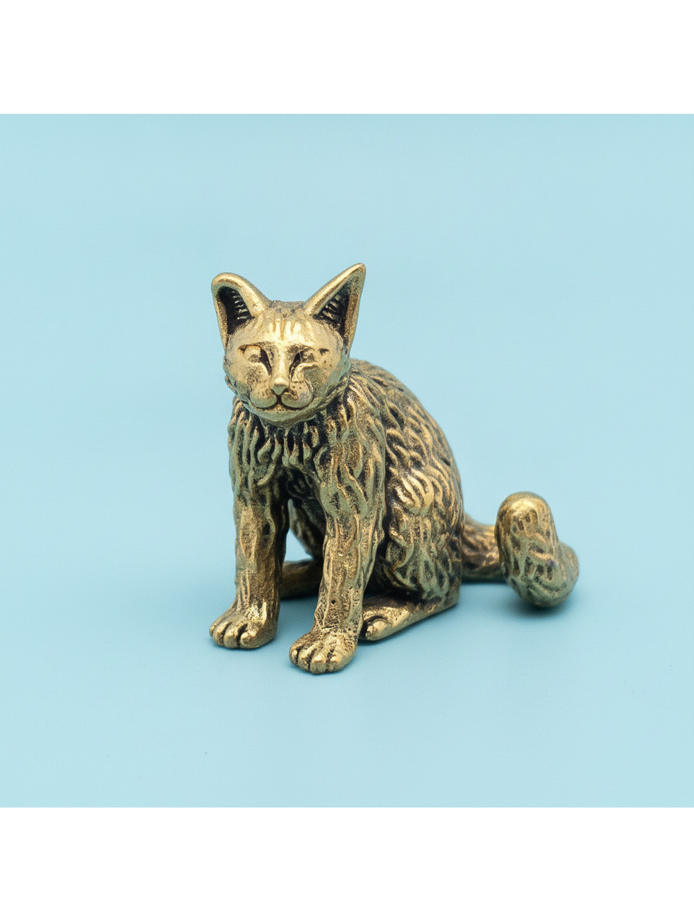 Bronze Cat Figurine Sculpture Small Sitting Cat Statue
